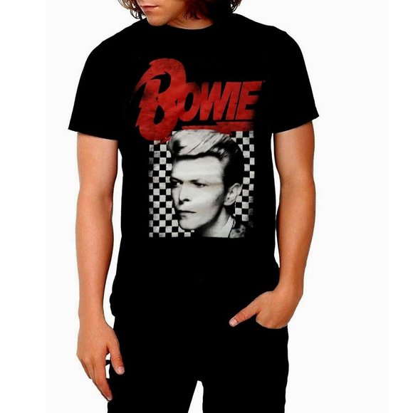 David Bowie Photo Checkered punk glam rock Official T-Shirt XL NWT - Picture 1 of 2
